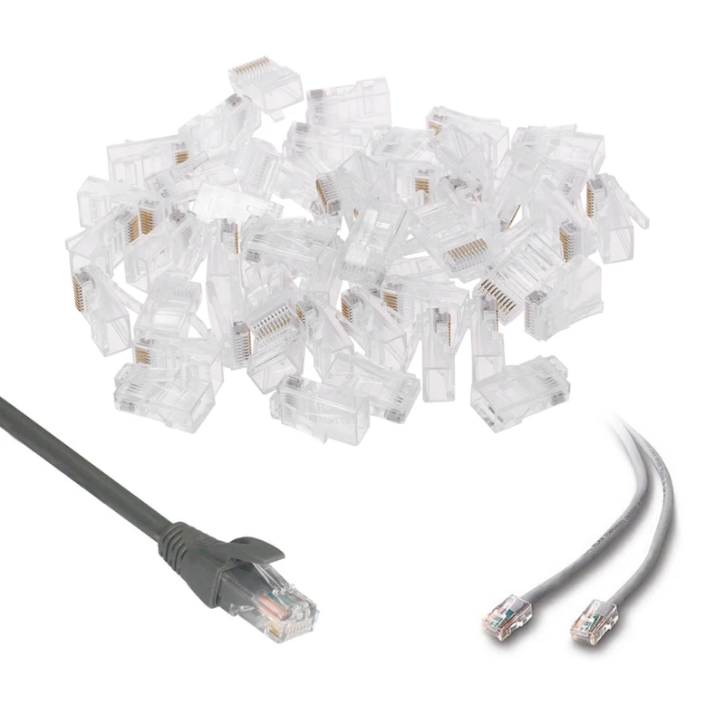 50 Pcs/Pack Stranded 10P10C Network Cable Connector RJ48 Crystal Plug Modular Network Tool Kit