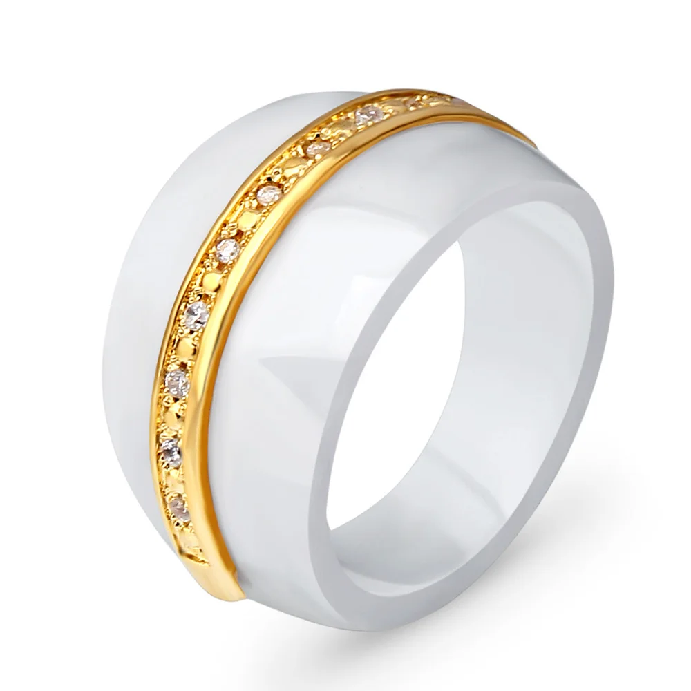 New Fashion Luxury Round Gem Stone Cubic Zirconia Ceramic Ring Statement Rings For Women Jewelry Bijoux