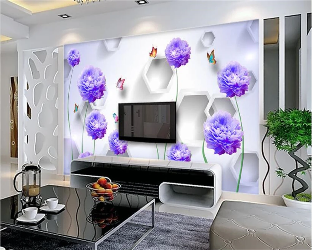 beibehang papel de parede Interior senior 3d wallpaper blue flower hand painted flower 3d hexagonal fashion 3D background wall