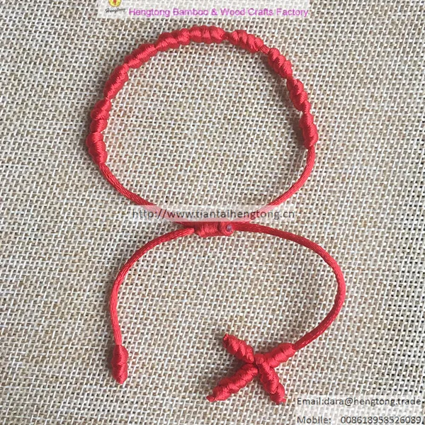 30pcs/pack red color knotted bracelet/rope rosary bracelet, cord bangle