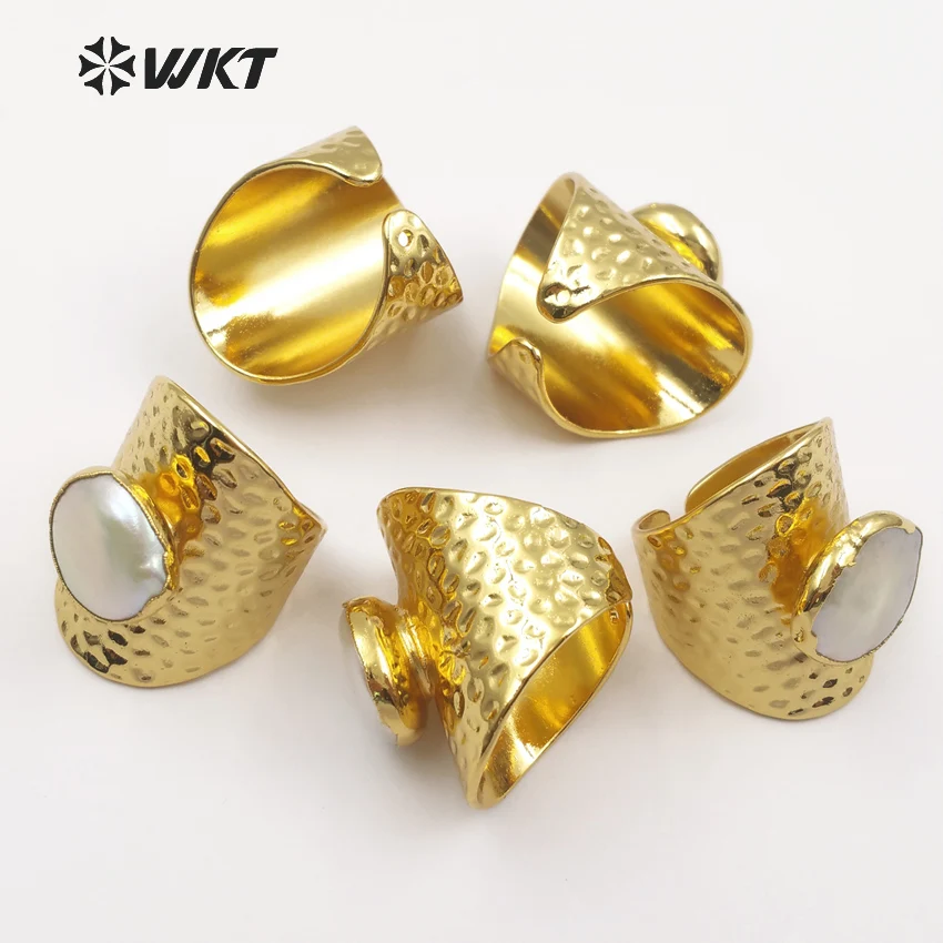 WT-R306 WKT Wholesale 10pcs/lot Natural freshwater pearl rings big size adjustable gold color women rings 2018 new arrivals