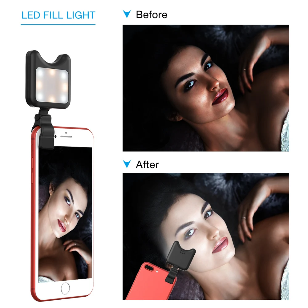 APEXEL Universal LED Selfie Flash Light Clip-on Portable Rechargeable 9 Levels Flash Led Light for iPhone Samsung Huawei Tablet