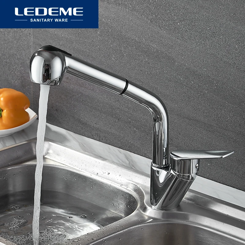 LEDEME Kitchen Faucet Kitchen Pull Out Single Hole Ceramic Plate 360 Rotate Contemporary Faucet Sink Cold/Hot Water L6040
