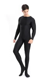 Mens Full Body Spandex Zentai Pak Zwarte Lange Mouwen Unitard Volwassen Rits Terug Zwart Betaalde Cosplay Bodysuit Kostuums