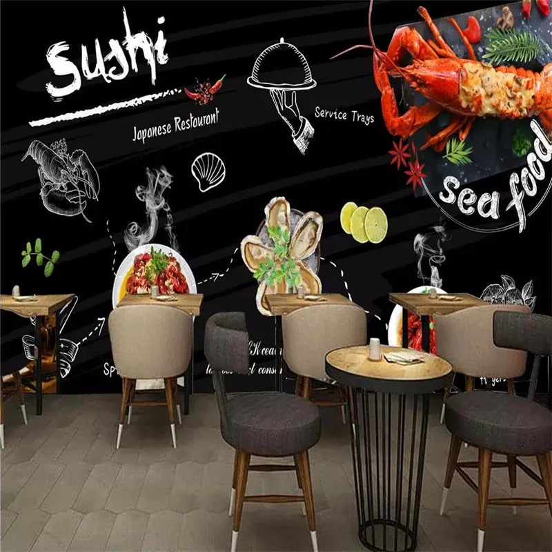 

Custom Mural Wallpaper Hand-painted Seafood Lobster Restaurant Catering Background Wall