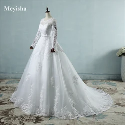 ZJ9065 Customized Corset 2025 White Wedding Dresses With Lace Edge Big Train Long Sleeves For Brides Formal Plus Size 2 26W