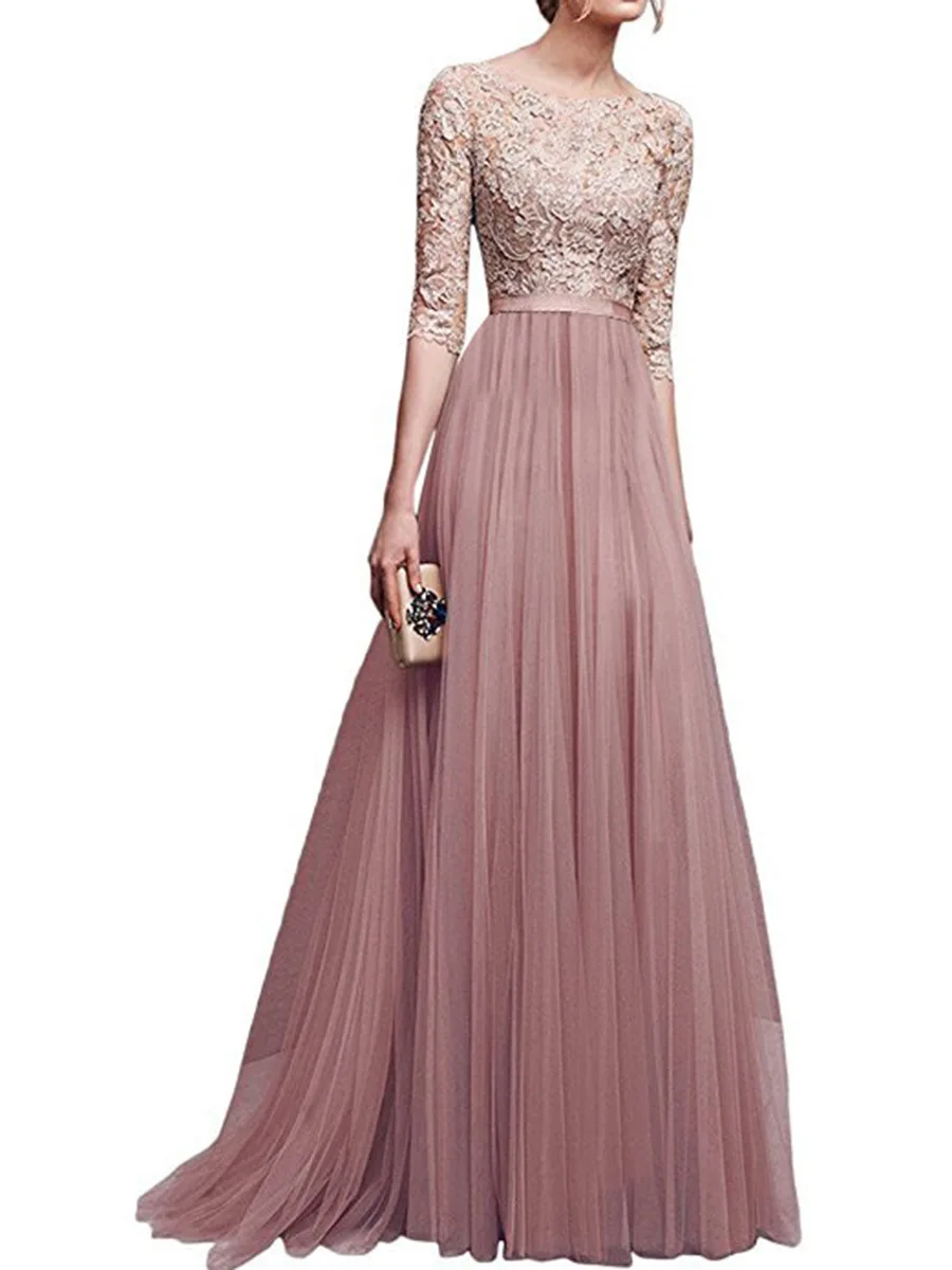 Robe De Soiree Sexy Kant Lange Avondjurk Chiffon Avond Partij Jassen Borduurwerk Half Mouw Formele Prom Jurk Abendkleid T014