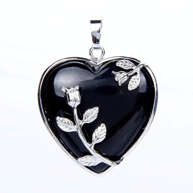 New Arrival Natural Stone Jewelry Rose Flower Pendant for Women Girl Necklace Metal Leaf Copper Real Love Heart Gem Jewellery