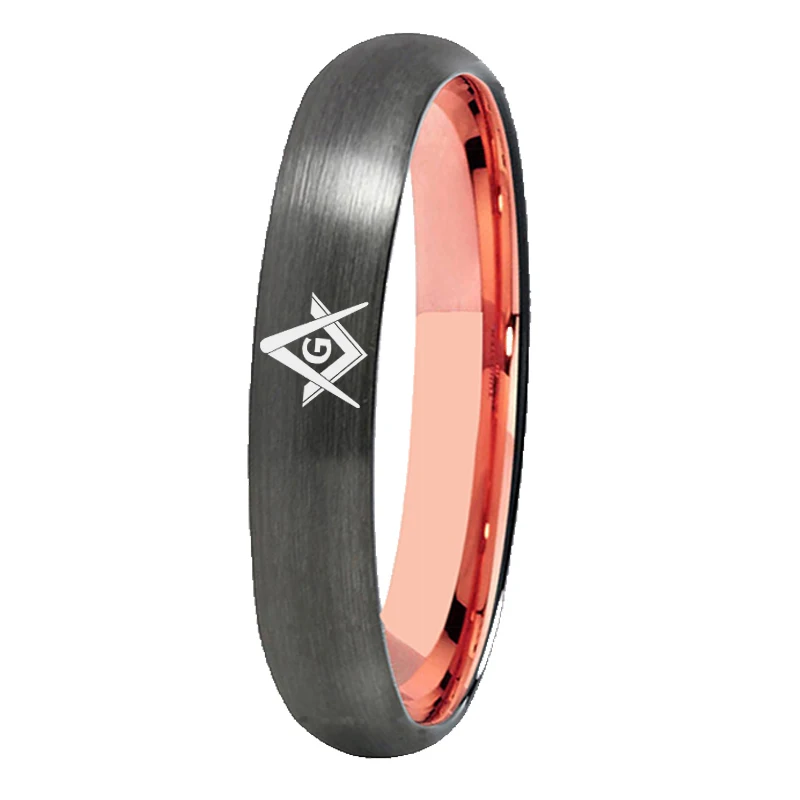 Masonic Ring Men's Gunmetal With Rose Gold Tungsten Ring Freemason Jewelry