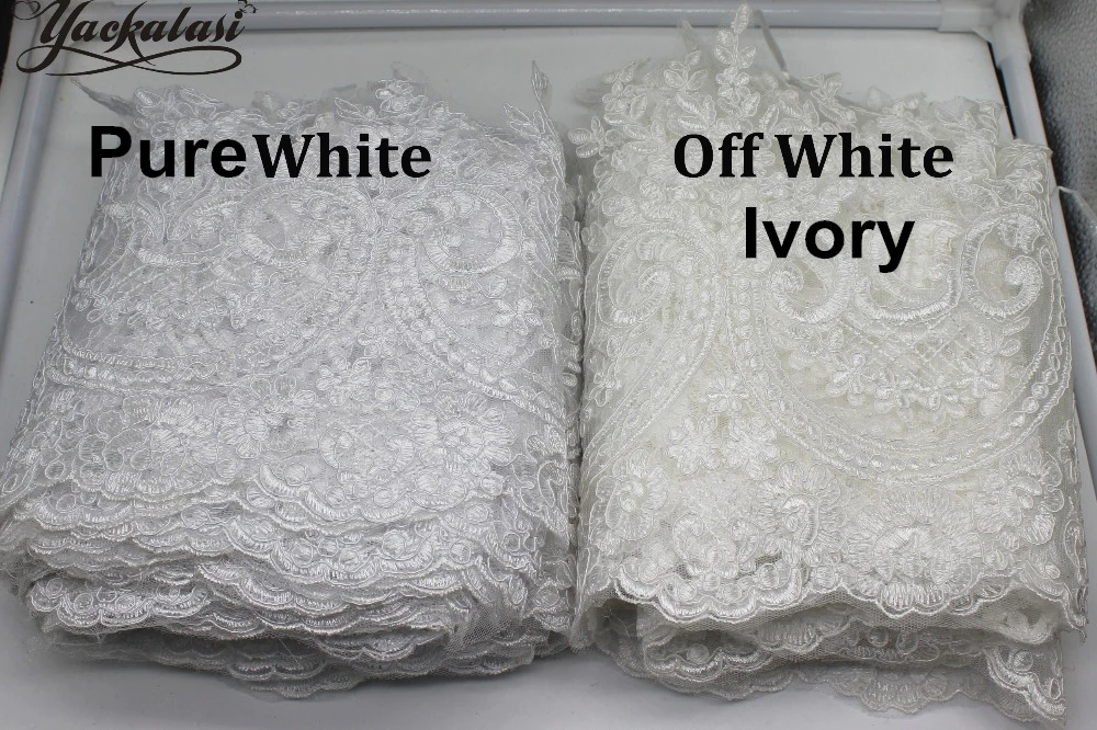 1 Yard White Wedding Lace Fabric Bridal Lace Appliqued Border 3D Flower Sequined Embroidered Fabric Sewing Apparel Lace Trims image 6