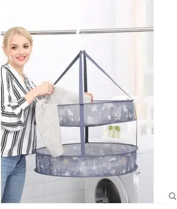 Clothes home clothes net drying sweater basket net pocket tile large hanging balcony double folding down jacket yarn bag