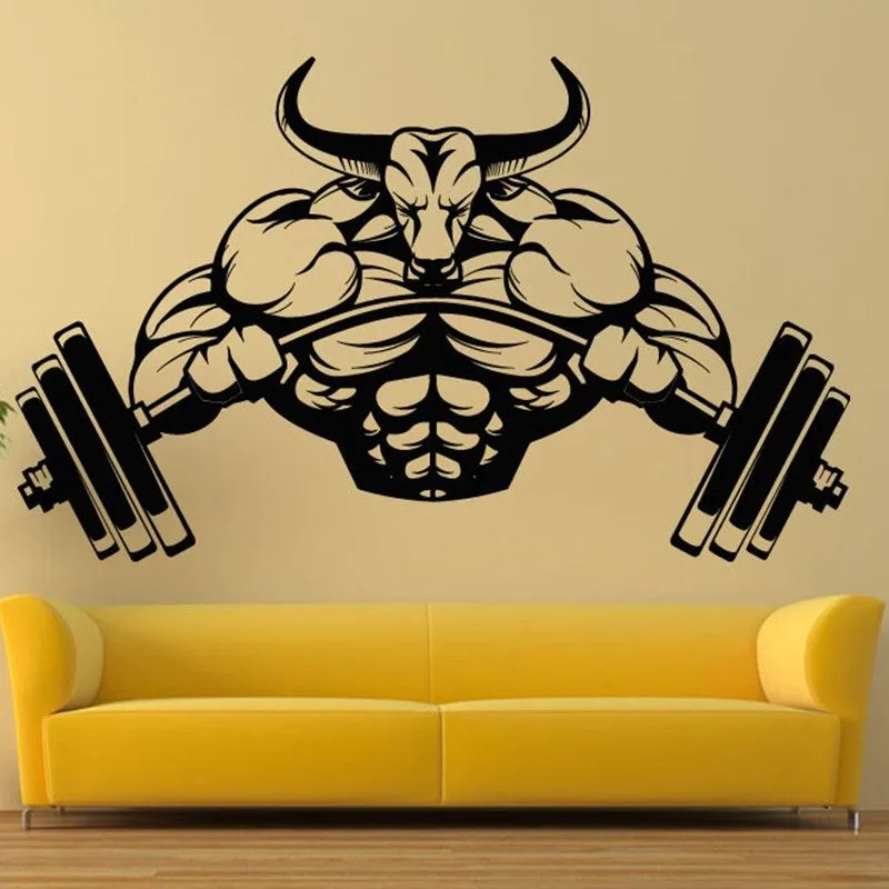 Gym Sticker Fitness Bodybuilding Posters Muscle Dumbbell Vinyl Wall Parede Decor Sports Gym Sticker