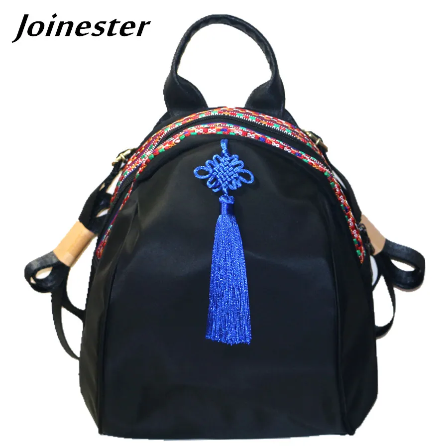 

Women's Vintage Oxford Backpack Casual Book Bag with Chinese Knot Tassel Girls School Satchel Daypack Retro Ethnic Travel Bag