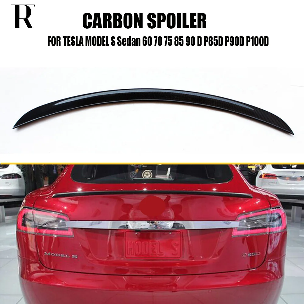 Rear Trunk Wing Spoiler for Tesla Model S Sedan 60 70 75 85 90 D P85D P90D P100D 2012-2019 Gloss Carbon Fiber Boot Spoiler