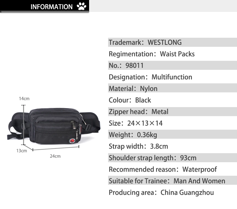 Поясная Сумка унисекс, повседневная, функциональная, модная, мужская, водонепроницаемая, поясная, 98011
