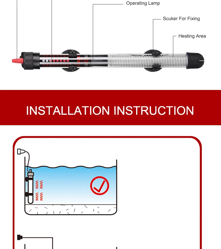 110 V-220 V Einstellbare Temperatur Thermostat Heizstab 25 W/ 50 W/100 W/200 W/300 W Tauch Aquarium Aquarium Wasser Wärme – Detail 12