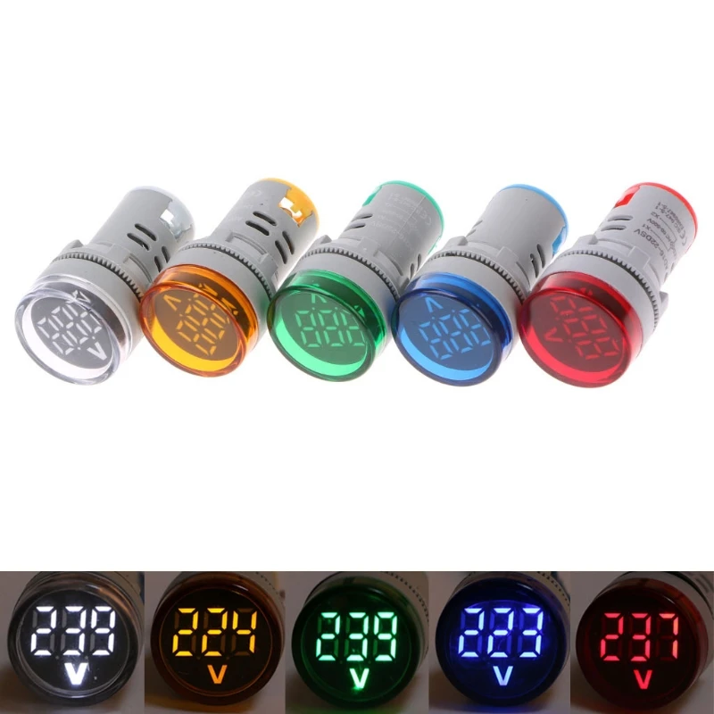 22mm LED Digital Display Gauge Meter Lamp Voltmeter Lights Tester Combo Measuring 60-500V