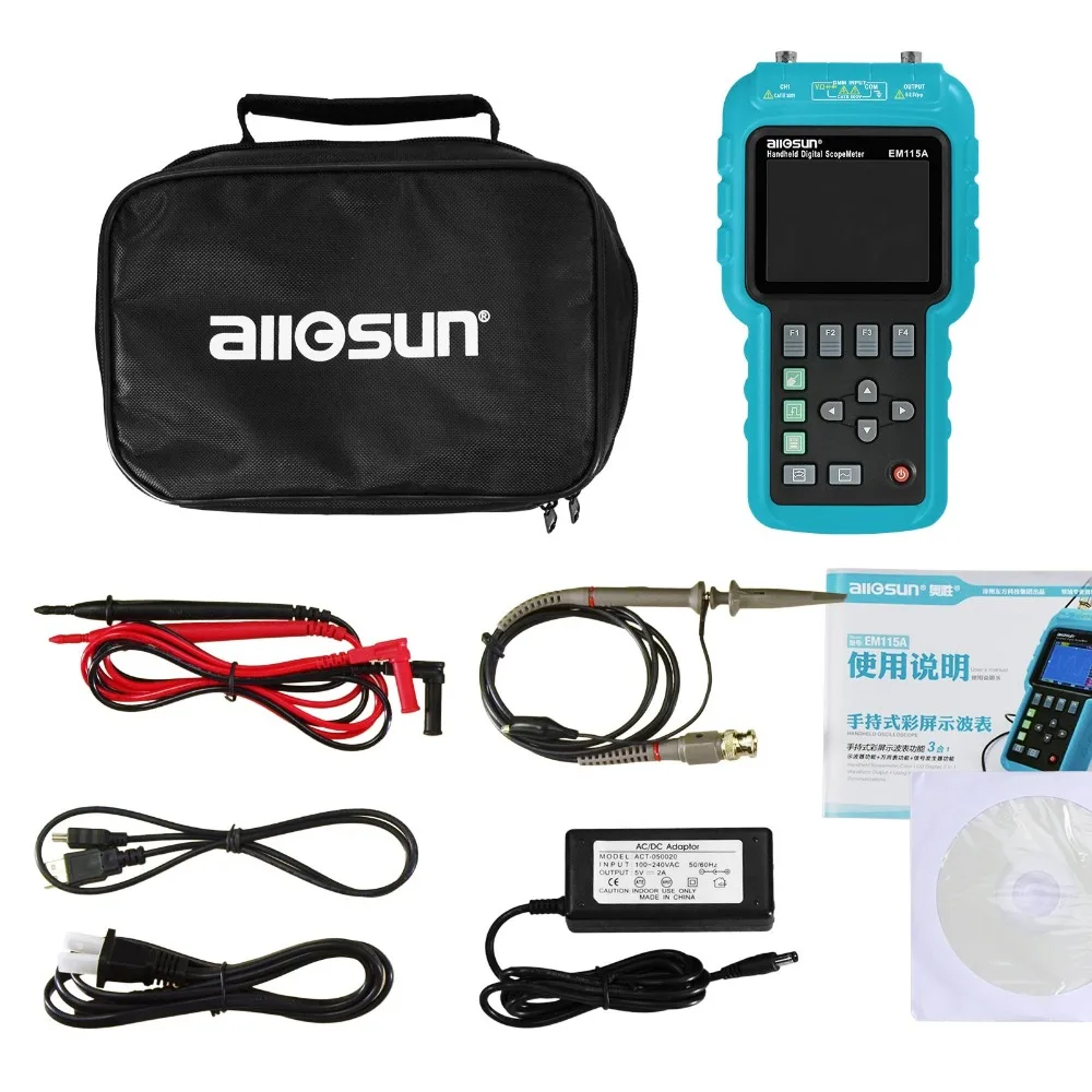 All-sun EM115A 50MHZ 200MSa/S 3in1 Professional Portable Digital Oscilloscope+ Multimeter+ Signal Generator USB ColorLCD Display