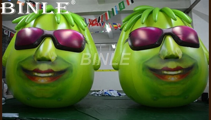 Giant customized design green inflatable fruit cartoon model with happy face for sale