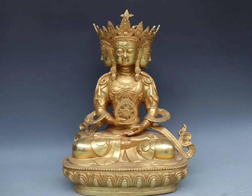 50cm Chinese Copper Bronze Gild Four Face Kwan-yin Guan Yin Bodhisattva Buddha Statue