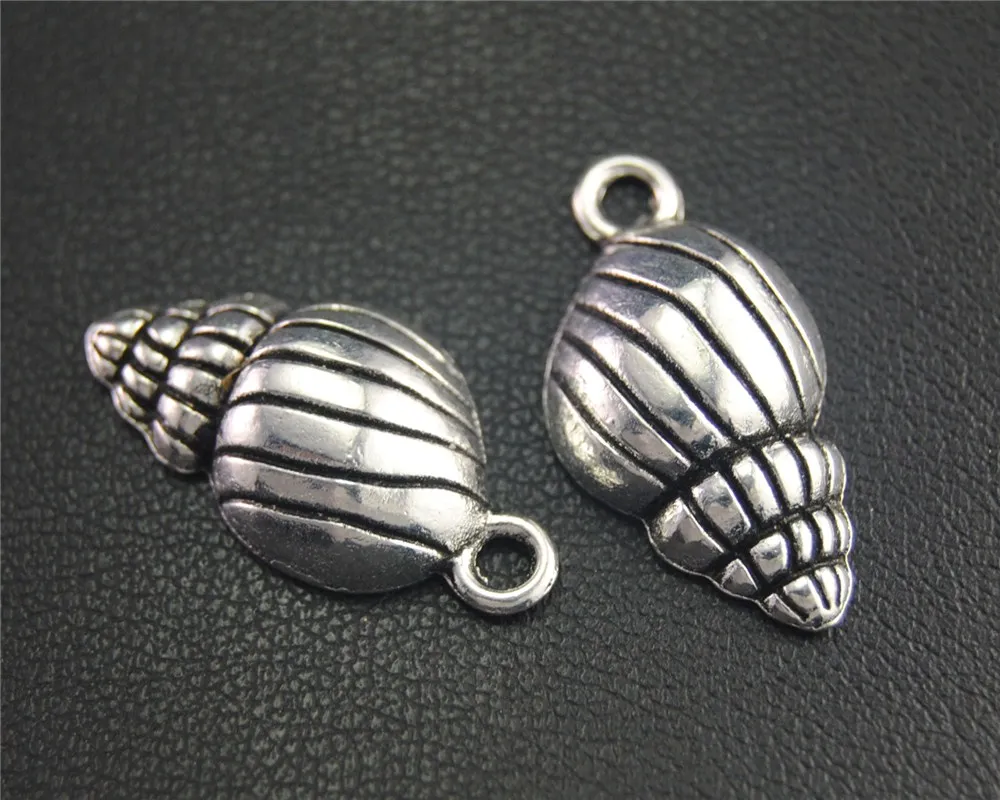 20pcs  Silver Color Marine Shell Conch Charm Pendant DIY Necklace Bracelet Bangle Findings 24x13mm A1984