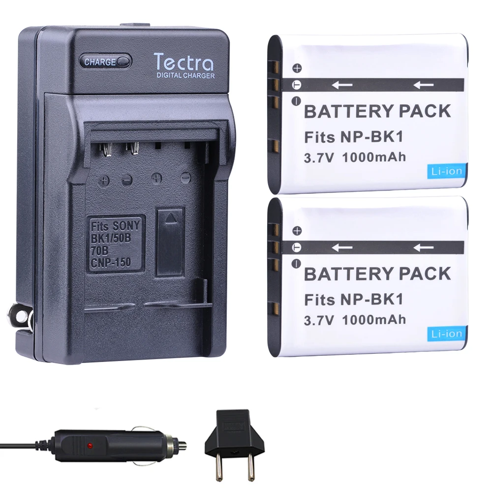 Tectra 2Pcs NP-BK1 NPBK1 NP BK1 Li-ion Camera Battery + Digital Charger for Sony S750 S780 S950 DSC-S980 W180