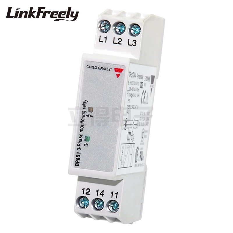 DPA51CM44 3 Phase Sequence Protection Relay Module & Board 5A 24V DC 250VAC Out In 208-480VAC Monitoring Voltage Relay Din Rail