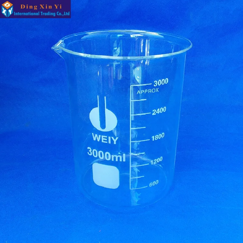 Copo transparente de vidro borossilicato, laboratório, química, laboratório, espessado com bico, 1pc, 3000ml