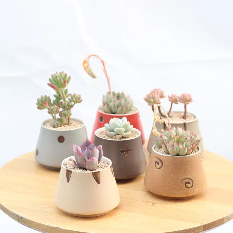 Set of 6 Japanese Transmutation Glazed Ceramic Flowerpots Succulent Plant Pots Pack of 6 Colors Decorative Planters