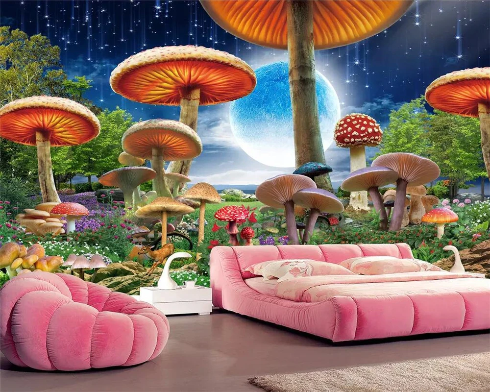 

Custom wallpaper Cartoon mushroom TV background wall home decoration living room bedroom 3d wallpaper