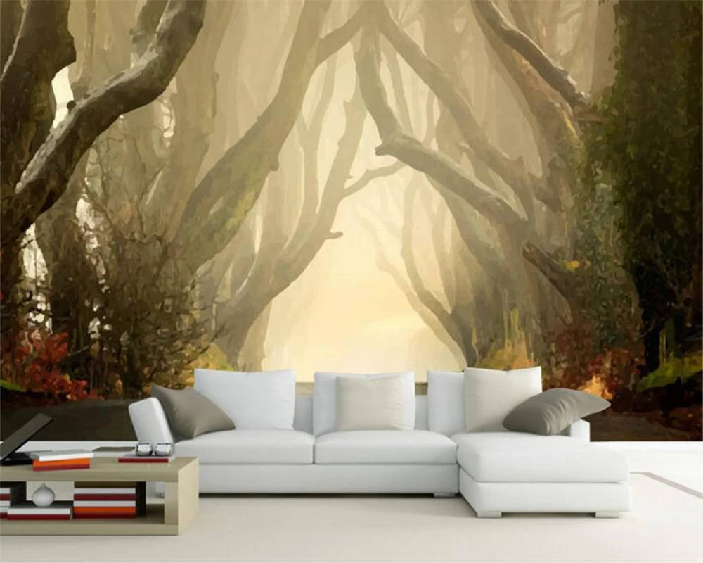 

Beibehang 3D Wallpaper Morning Fog Trees Landscape TV Background Wall Living Room Bedroom Background wallpaper for walls 3 d