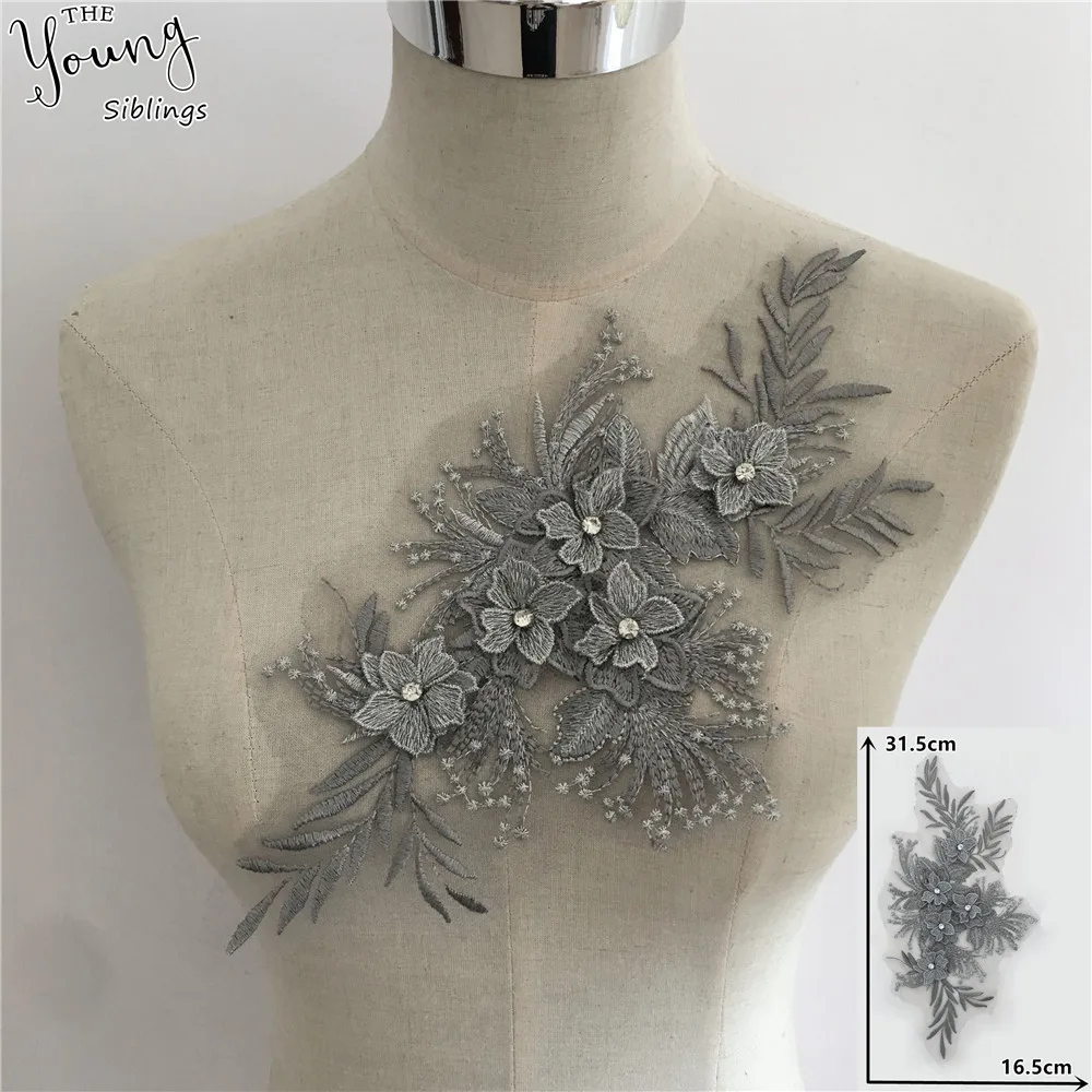 New arrive 3D flower Embroidery Applique Collar Rhinestone DIY Trim Sewing Neckline Lace Fabric Craft Clothing Accessories