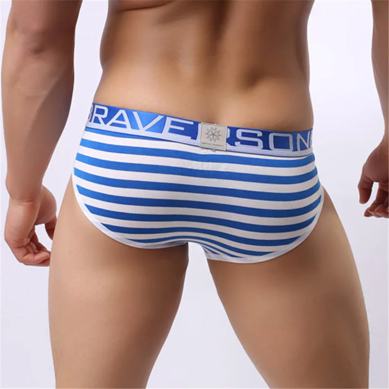 Men\'s Sexy Fashion Striped Cotton Brave Person Underwear Underpants Knickers Patchwork Briefs New Arrival B1154