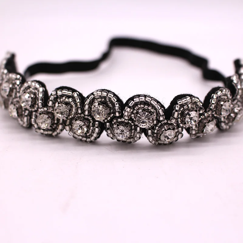 Wedding Bridal Vintage Rhinestone Braided Headband Pearl flower Elastic Hair Band For Women & Girls Hair Accessories