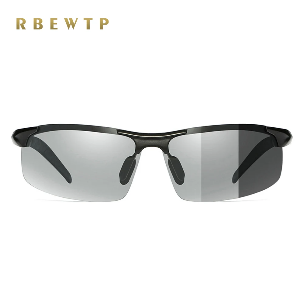 

RBEWTP Photochromic Polarized Sunglasses Men Aluminum magnesium Frame Top Lens Driving Day and Night Vision Goggles Sun Glasses