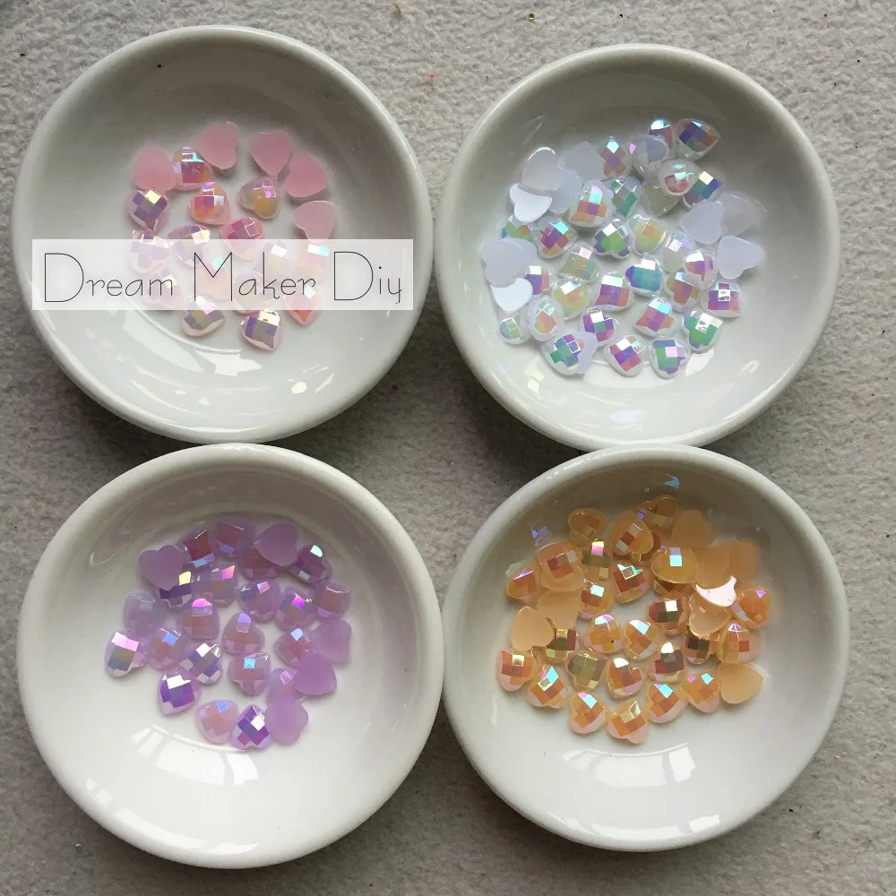 2800pcs/Lot 8mm Multicolor Heart Shape Dome Droplets Beads Design Acrylic,Crystal Cabochons, Jewelry Accessories For Diy