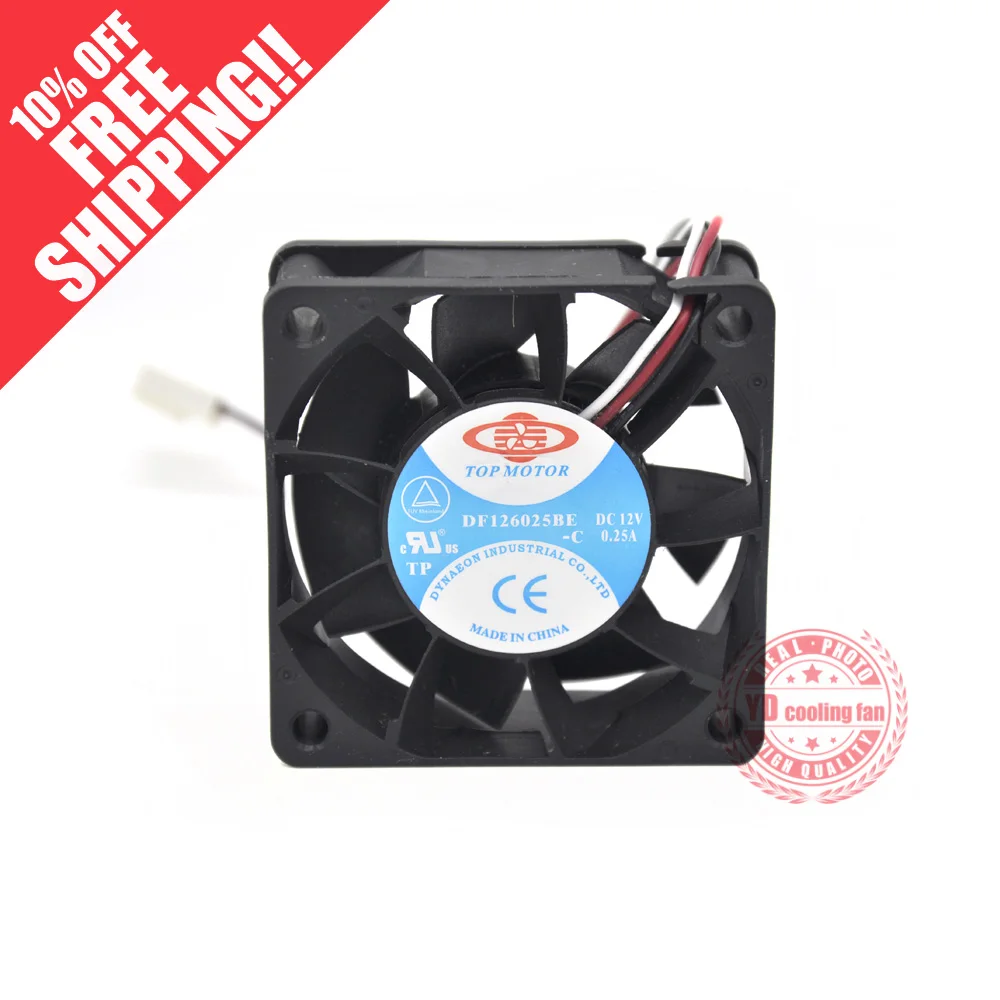 

NEW TOP MOTOR DF126025BE 6CM 6025 3lines double ball bearing 12V 0.25A cooling fan
