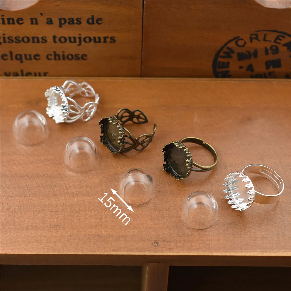 Cúpula de vidrio hueco de 2 piezas, conjunto de accesorios de anillo, viales de globo de vidrio, botella de vidrio, joyería