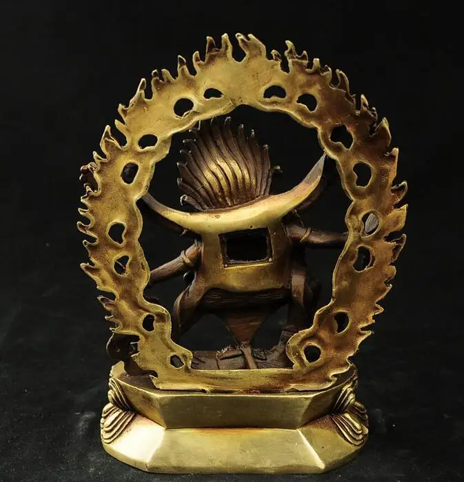 Tibet Buddhism Brass 6 Arms Mahakala Vajra King Kong Exorcism God Buddha Statue