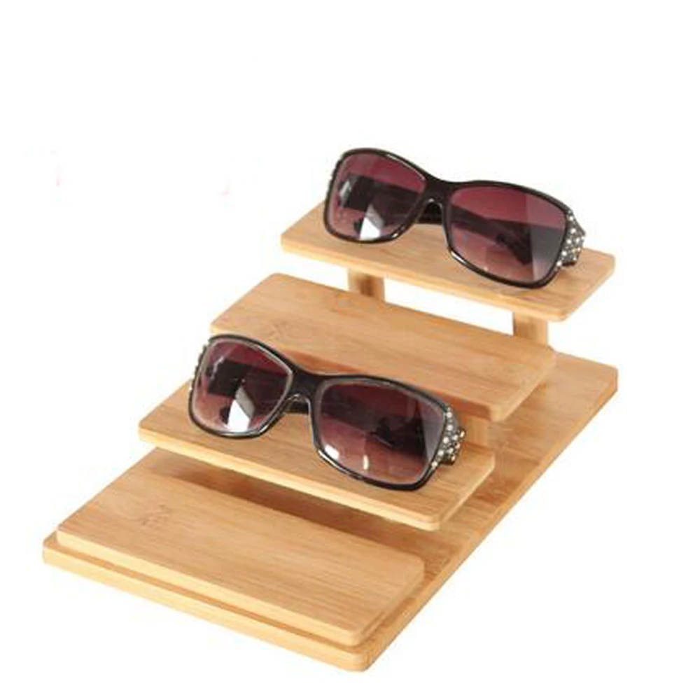 SZanbana 4-Tiers Bamboo Sunglasses Display Wooden Vertical Eyewear Organizer Glasses Display Stand Showcase Eyeglasses Holder