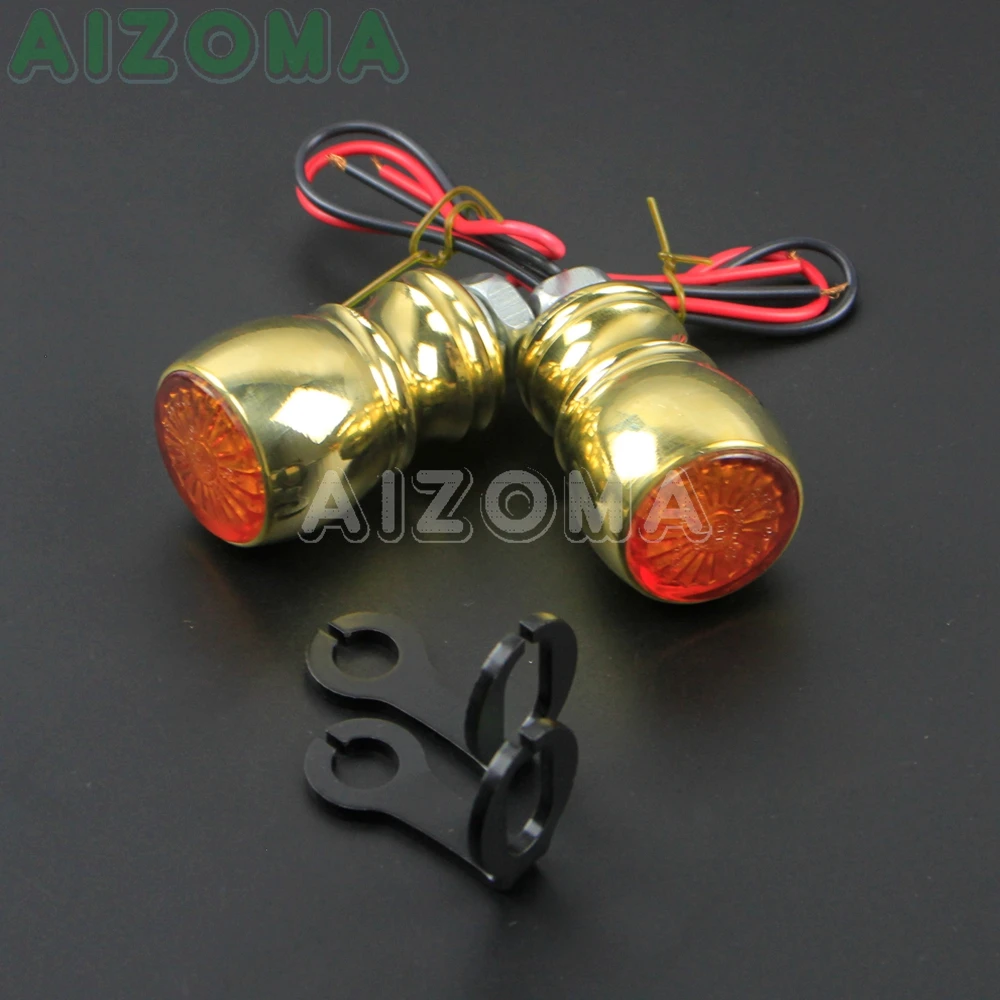 Brass LED Turn Signal Flashing Lights Amber for Harley Cafe Racer Touring Dyna Softail Motorcycle Indicators Brake Blinker Lamp