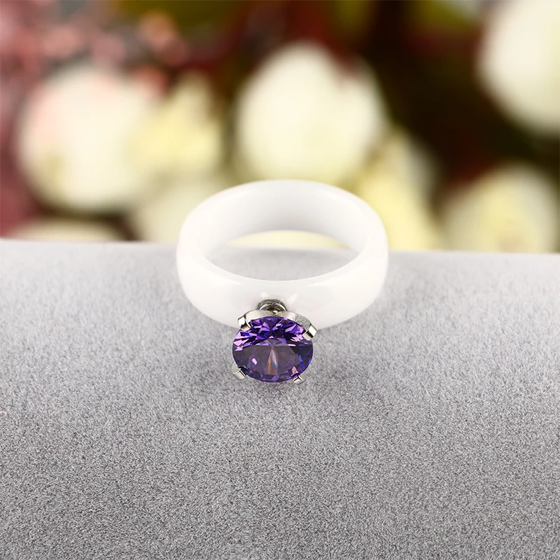 2018 Fashion Vintage Women Purple Crystal Ceramic Ring Black ColorFilled Zircon Crystal Rings Size 6-9 Engagement Rings