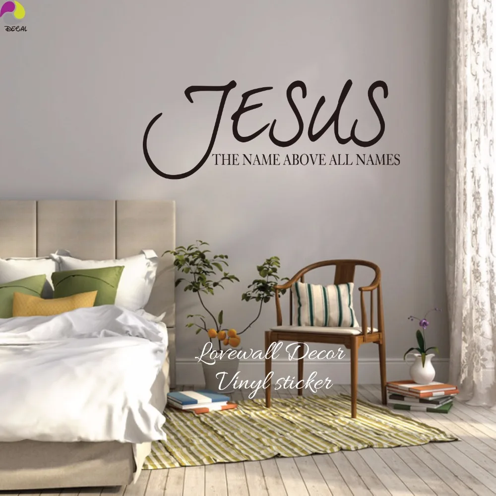 Jesus Name Above All Names Saying Wall Sticker Living Room Bedroom Bible Verse Quote Wall Decal Vinyl Home Decor Art Mural