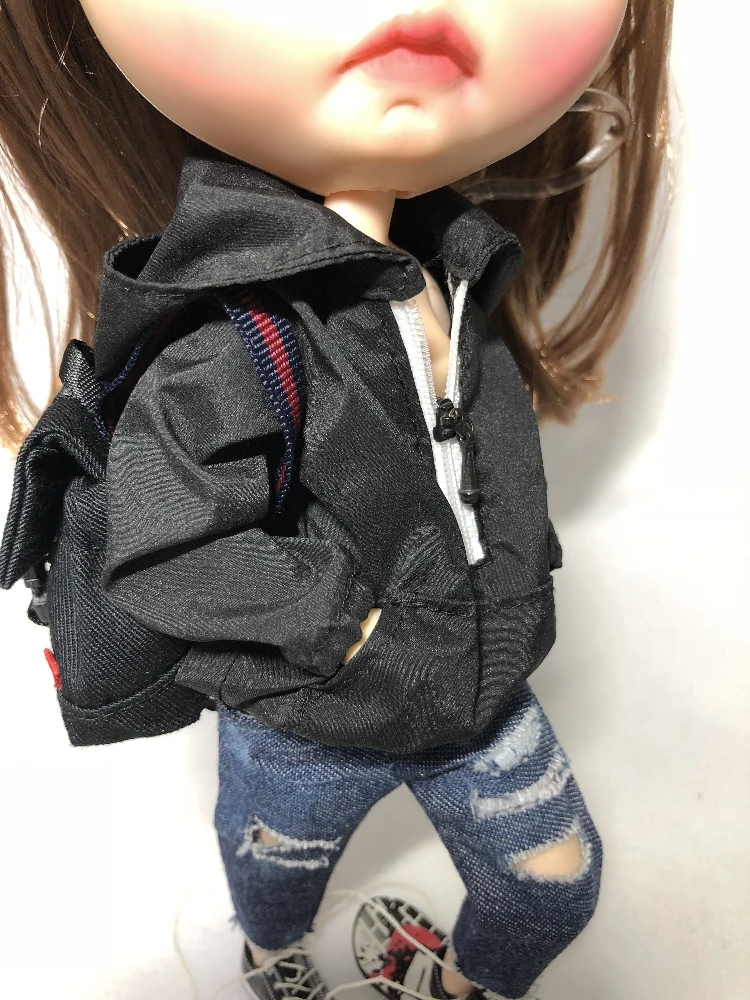 T02-X606 Blyth Doll clothes 1/6 dolls OB24 azone Accessories handmade clothes black Windbreaker jeans