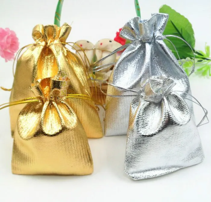 

Wholesale Silver & Gold Gift Bag for Wedding Candy Pouches,Drawstring Big Golden Organza bags 13x18cm Christmas Party Pouch