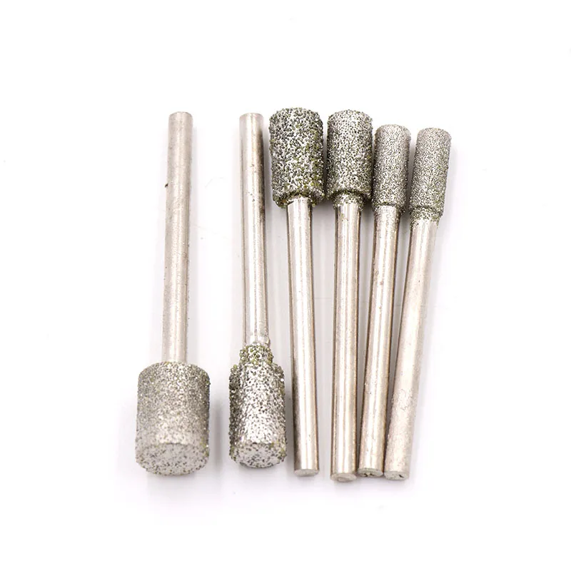 5pcs Grit 60 Cylinder Diamond Grinding Head Bit Cylindrical Points Coated Carving Burrs Lapidary Tools for Jade Stone Marble