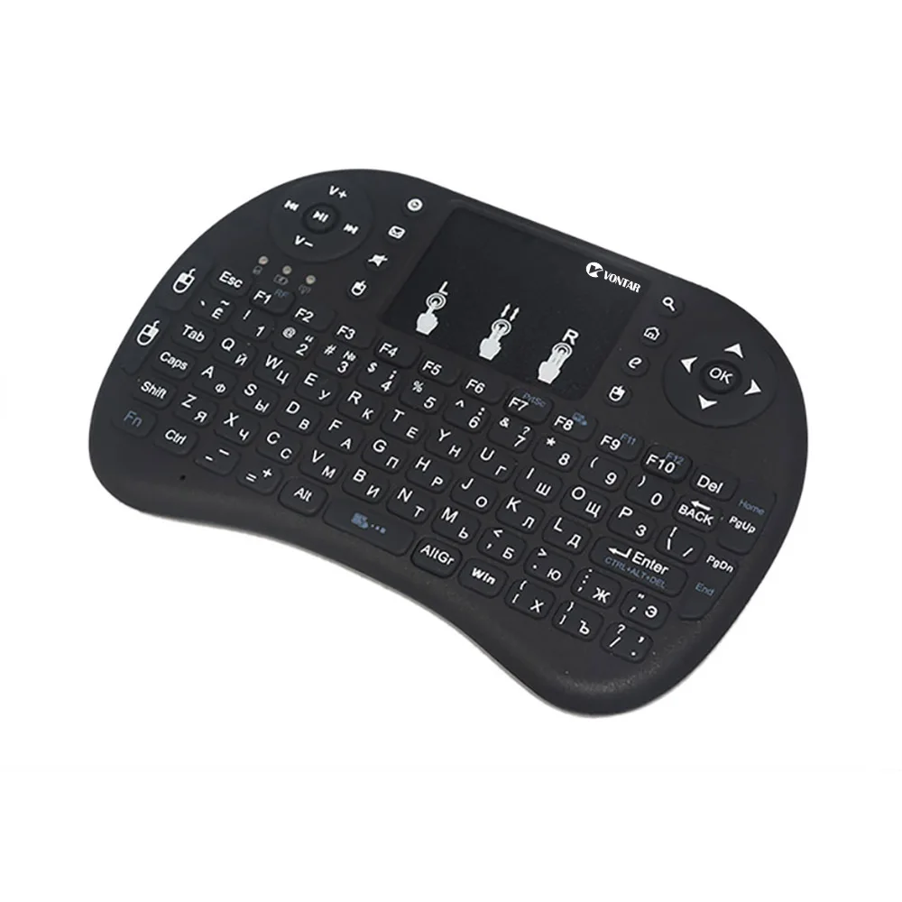 VONTAR i8 English Russian french Backlight Mini Wireless Keyboard 2.4GHz air mouse Backlit Touchpad Handheld for Android TV BOX