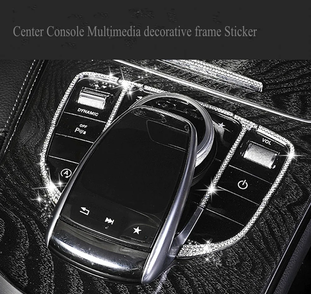 JanDeNing For Car Special Control System decorative frame Sticker  With Diamond for For 2015-2018 Mercedes C Class/GLC