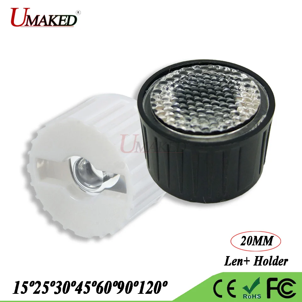 

20MM spherical surface LED len+Flat Bracket Holder 15 30 45 60 90 120 Angle PMMA Optical lense for led Aquarium blub Spotlights