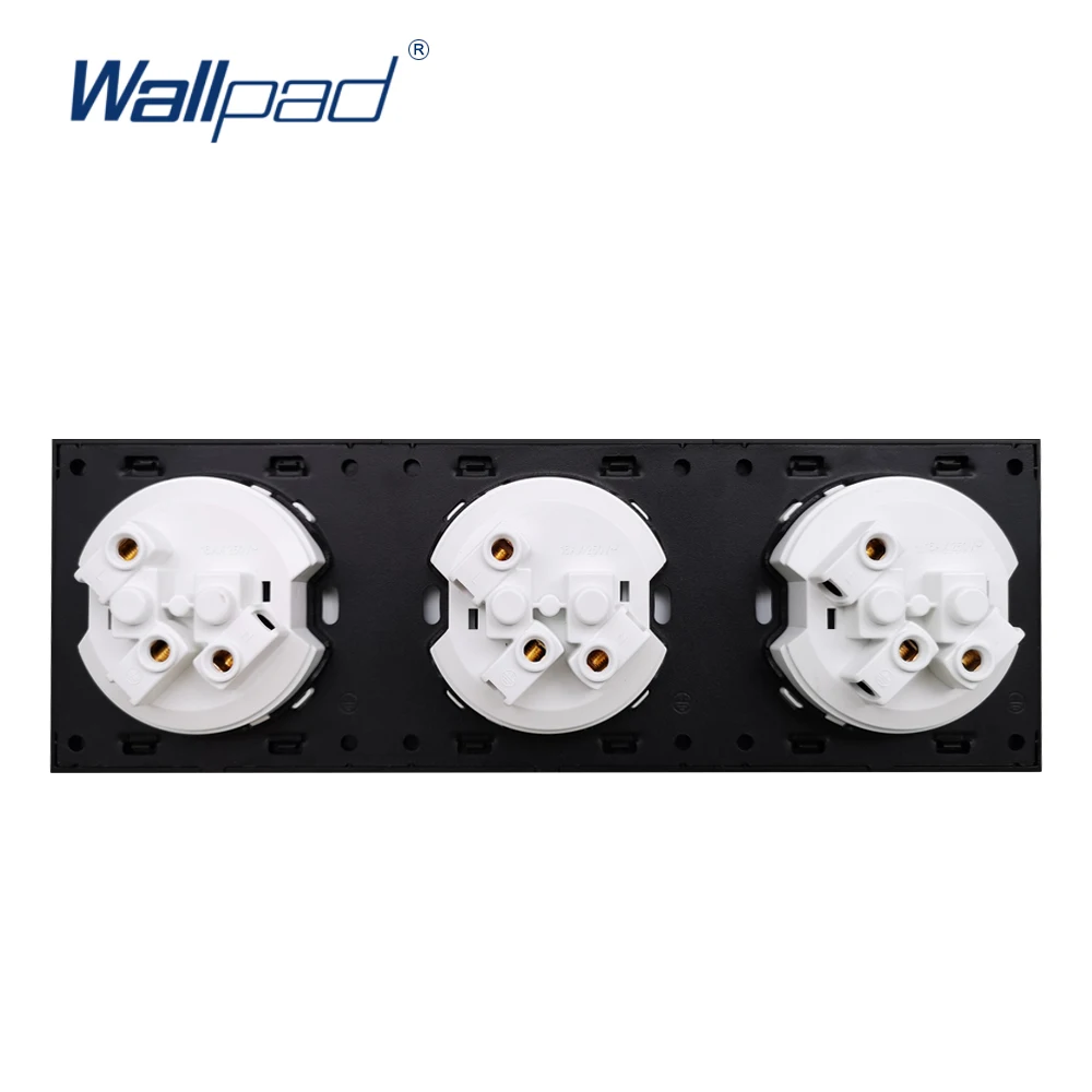 Wallpad L6 Black Aluminum Triple EU Schuko Wall Electrical Power Socket Satin Metal Frame